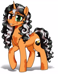 Size: 3592x4583 | Tagged: safe, artist:dacaoo, imported from derpibooru, oc, oc only, oc:arcane balance, pony, unicorn, burn marks, commission, heterochromia, horn, scar, simple background, solo, white background