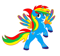 Size: 1537x1433 | Tagged: safe, artist:brightstar40k, imported from derpibooru, oc, oc only, oc:shield wing, alicorn, alicorn oc, horn, male, rainbow power, simple background, white background, wings