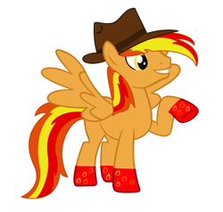 Size: 1393x1325 | Tagged: safe, artist:brightstar40k, imported from derpibooru, oc, oc only, oc:firey ratchet, pegasus, pony, fedora, hat, male, pegasus oc, raised hoof, simple background, solo, white background, wings