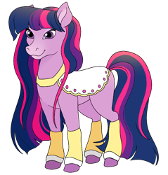 Size: 690x721 | Tagged: safe, anonymous editor, artist:byefella, edit, imported from derpibooru, twilight sparkle, horse, alternate design, clothes, female, mare, purple coat, simple background, solo, style emulation, tail, transparent background, two toned mane, two toned tail, unshorn fetlocks, wavy mane, wavy tail, wild manes, wild manesified