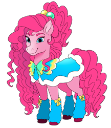 Size: 741x854 | Tagged: safe, anonymous editor, artist:byefella, edit, imported from derpibooru, pinkie pie, horse, blue eyes, clothes, curly mane, curly tail, female, pink coat, simple background, smiling, socks, solo, style emulation, tail, transparent background, unshorn fetlocks, wild manes, wild manesified