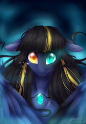Size: 2044x2933 | Tagged: safe, artist:yozora122, imported from derpibooru, oc, oc only, oc:moonfall, pegasus, pony, crying, female, heterochromia, jewelry, mare, necklace, solo