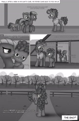 Size: 1989x3072 | Tagged: safe, artist:anonymousandrei, derpibooru exclusive, imported from derpibooru, cheese sandwich, li'l cheese, limestone pie, marble pie, earth pony, pony, comic:life of li'l cheese, the last problem, aunt and nephew, colt, comic, father and child, father and son, female, foal, male, mare, no catchlights, older, older cheese sandwich, older limestone pie, older marble pie, pie family home, riding, riding a pony, stallion, talking