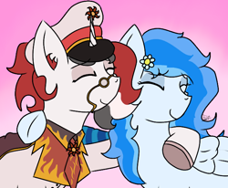 Size: 1238x1018 | Tagged: safe, artist:thomas.senko, imported from derpibooru, oc, oc:red rocket, oc:winter white, pegasus, unicorn, equestria at war mod, clothes, collar, flower, glasses, hat, horn, necktie, peaked cap, pegasus oc, unicorn oc, uniform, wings