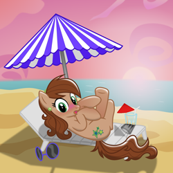 Size: 4800x4800 | Tagged: safe, artist:cranberry-tofu, imported from derpibooru, oc, oc:jade, earth pony, pony, absurd resolution, beach umbrella, female, mare, solo