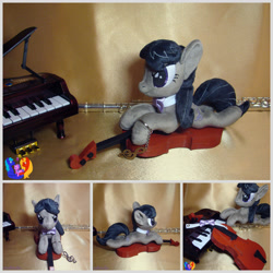 Size: 2000x2000 | Tagged: safe, artist:1stastrastudio, imported from derpibooru, octavia melody, pony, cello, flute, irl, lying down, musical instrument, photo, piano, plushie, prone, solo