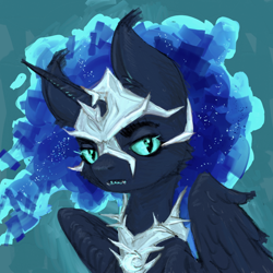 Size: 1056x1056 | Tagged: safe, artist:kovoranu, imported from derpibooru, nightmare moon, alicorn, pony, bust, fangs, mlp fim's fourteenth anniversary, portrait