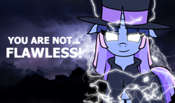 Size: 1360x806 | Tagged: safe, artist:snobtavia, imported from derpibooru, oc, oc:flawless sparklemoon, unicorn, female, fusion, fusion:trixie, fusion:twilight sparkle, fusion:twixie, horn, mare, meme, my little pony the movie: the death of twilight sparkle, solo