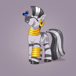 Size: 2000x2000 | Tagged: safe, artist:theuser, zecora, butterfly, pony, eyes closed, female, mare, solo