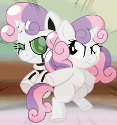 Size: 2612x2773 | Tagged: safe, artist:chaosimp2006, imported from derpibooru, sweetie belle, pony, robot, robot pony, unicorn, friendship is witchcraft, duo, female, filly, foal, horn, looking at each other, looking at someone, self paradox, self ponidox, sweetie bot