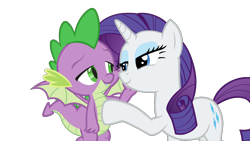 Size: 1920x1080 | Tagged: safe, artist:georgegarza01, imported from derpibooru, rarity, spike, dragon, pony, unicorn, bedroom eyes, cute, duo, duo male and female, female, hand on cheek, hoof on chest, horn, looking at each other, looking at someone, male, raribetes, shipping, sparity, spikabetes, straight, winged spike, wings