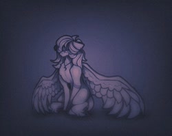 Size: 920x732 | Tagged: safe, artist:reminati_27, imported from derpibooru, oc, oc only, pegasus, pony, crying, female, fetlock tuft, jewelry, mare, necklace, sitting, solo, spread wings, wings