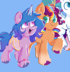 Size: 800x828 | Tagged: safe, artist:skylinepony_, imported from derpibooru, izzy moonbow, sunny starscout, zipp storm, female, g5, lesbian, moonscout, shipping