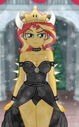 Size: 4932x7830 | Tagged: safe, artist:emeraldblast63, imported from derpibooru, sunset shimmer, human, equestria girls, bowsette, breasts, busty sunset shimmer, cleavage, clothes, cosplay, costume, crossover, female, solo, super mario bros.