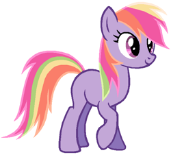 Size: 616x557 | Tagged: source needed, safe, artist:durpy, artist:milliethemylittleponyfan2002, imported from derpibooru, rainbow swirl, earth pony, pony, adult blank flank, base used, blank flank, closed mouth, cute, evolution of rainbow dash, female, g3, g3 to g4, generation leap, mare, raised hoof, simple background, smiling, solo, white background