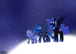 Size: 640x457 | Tagged: safe, artist:doodle-doodie-doo, imported from derpibooru, nightmare moon, princess luna, alicorn, pony, glowing, glowing eyes, mlp fim's fourteenth anniversary, moon, s1 luna, space