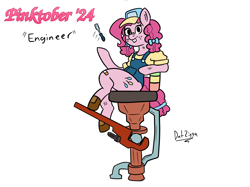 Size: 3644x2731 | Tagged: safe, artist:datzigga, imported from derpibooru, pinkie pie, earth pony, alternate hairstyle, bucktooth, engineer, freckles, monkey wrench, screwdriver, solo