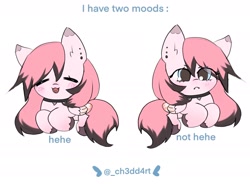 Size: 2048x1510 | Tagged: safe, artist:cheddart, imported from derpibooru, oc, oc only, oc:cheddart, pegasus, pony, chibi, dialogue, fangs, heart tongue, hehe, meme, simple background, solo, white background