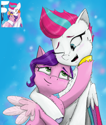 Size: 1850x2172 | Tagged: safe, artist:chopsticks, idw, imported from derpibooru, pipp petals, zipp storm, pegasus, pony, spoiler:comic, spoiler:g5comic, adorapipp, adorazipp, arm on shoulder, blushing, cheek fluff, chest fluff, cute, duo, duo female, ear fluff, eye clipping through hair, eyebrows, eyebrows visible through hair, female, folded wings, g5, hoof around neck, hoof on cheek, hug, incest, lesbian, looking at each other, looking at someone, mare, my little pony: set your sail, one eye closed, open mouth, petalstorm, phone, royal sisters (g5), scene interpretation, set your sail #5, shipping, siblings, sisters, smiling, smiling at each other, smiling at someone, spread wings, unshorn fetlocks, wings