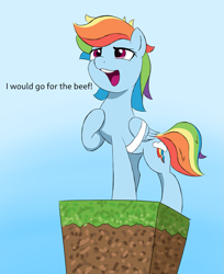 Size: 1751x2143 | Tagged: safe, artist:itchystomach, imported from derpibooru, rainbow dash, pegasus, pony, minecraft, parkour, shitposting, solo