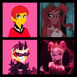 Size: 1280x1280 | Tagged: safe, artist:robertsonskywa1, imported from derpibooru, oc, oc:mezma, oc:starbreaker firewalker, demon, human, siren, equestria girls, angry, clothes, female, hazbin hotel, horns, hotline bling, lilith magne, lilith morningstar, meme, photo, sunglasses, unamused, vitiligo