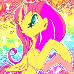 Size: 1080x1080 | Tagged: safe, artist:possumpuppy, imported from derpibooru, fluttershy, pegasus, pony, abstract background, emanata, psychedelic, solo