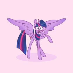 Size: 2048x2048 | Tagged: safe, artist:po666um, artist:possumpuppy, imported from derpibooru, twilight sparkle, alicorn, pony, :3, pink background, simple background, solo, spread wings, twilight sparkle (alicorn), wings