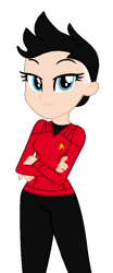 Size: 398x958 | Tagged: safe, artist:robertsonskywa1, imported from derpibooru, equestria girls, clothes, crossed arms, erica ortegas, female, photo, simple background, solo, solo female, star trek, star trek: strange new worlds, tomboy, transparent background, uniform