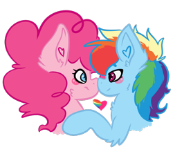 Size: 720x650 | Tagged: safe, artist:bytemyfur, imported from derpibooru, pinkie pie, rainbow dash, pony, blush sticker, blushing, bust, duo, female, heart, heart ears, lesbian, nuzzling, pinkiedash, pride, pride flag, shipping, simple background, transparent background