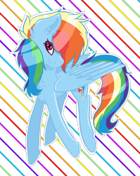 Size: 1020x1280 | Tagged: safe, artist:bytemyfur, imported from derpibooru, rainbow dash, pegasus, pony, rainbow background, solo, striped background