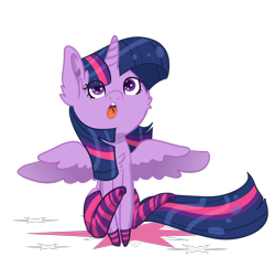 Size: 2100x1960 | Tagged: safe, artist:bytemyfur, imported from derpibooru, twilight sparkle, alicorn, pony, chibi, clothes, cute, eye clipping through hair, open mouth, simple background, sitting, socks, solo, spread wings, striped socks, transparent background, twiabetes, twilight sparkle (alicorn), wings