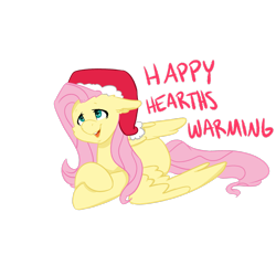 Size: 2549x2353 | Tagged: safe, artist:bytemyfur, imported from derpibooru, part of a set, fluttershy, pegasus, pony, christmas, female, floppy ears, happy hearth's warming, hat, holiday, lying down, mare, santa hat, simple background, solo, transparent background