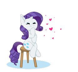 Size: 2549x2353 | Tagged: safe, artist:bytemyfur, imported from derpibooru, rarity, pony, unicorn, cute, eyes closed, heart, hoof on chin, horn, raribetes, simple background, sitting, solo, stool, transparent background