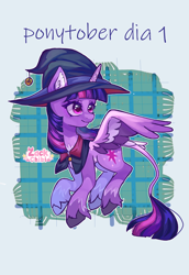 Size: 1984x2880 | Tagged: safe, artist:zackchibi, imported from derpibooru, twilight sparkle, alicorn, pony, female, hat, leonine tail, mare, signature, smiling, solo, tail, twilight sparkle (alicorn), unshorn fetlocks, witch hat