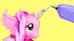 Size: 686x386 | Tagged: safe, artist:troom troom, imported from derpibooru, pegasus, pony, brushable, character request, clothes, fake alicorn, fake horn, hot glue gun, irl, photo, thumbnail, toy, weird youtube kids video, wings, youtube link, youtube thumbnail, youtube video