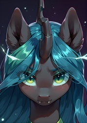 Size: 1778x2496 | Tagged: safe, imported from derpibooru, queen chrysalis, changeling, equestria at war mod, ai content, ai generated, bust, fangs, female, looking at you, portrait, prompter:bluetoothworld, solo, solo female