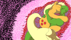 Size: 3840x2160 | Tagged: safe, artist:appulman, applejack, oc, oc:anon, female, kissing, mare