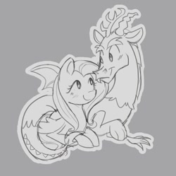 Size: 682x679 | Tagged: safe, imported from derpibooru, discord, fluttershy, discoshy, female, male, shipping, sketch, straight