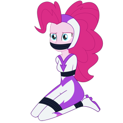 Size: 2000x2000 | Tagged: safe, artist:nie-martw-sie-o-mnie, imported from derpibooru, fili-second, pinkie pie, human, equestria girls, bondage, bound and gagged, equestria girls specials, female, femsub, gag, kneeling, looking at you, my little pony equestria girls: movie magic, pinkiesub, power ponies, simple background, solo, submissive, tape, tape bondage, tape gag, transparent background