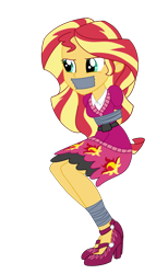 Size: 2000x3250 | Tagged: safe, artist:nie-martw-sie-o-mnie, imported from derpibooru, sunset shimmer, human, equestria girls, bondage, bound and gagged, clothes, female, femsub, gag, high heels, my little pony equestria girls: friendship games, school spirit, shoes, simple background, sitting, solo, submissive, subset, tape, tape bondage, tape gag, transparent background