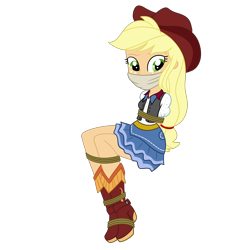 Size: 2000x2000 | Tagged: safe, artist:nie-martw-sie-o-mnie, imported from derpibooru, applejack, human, equestria girls, applesub, bondage, boots, bound and gagged, cloth gag, clothes, cowboy boots, cowboy hat, equestria girls specials, female, femsub, freckles, gag, hat, my little pony equestria girls: dance magic, rope, rope bondage, shoes, simple background, sitting, solo, submissive, transparent background