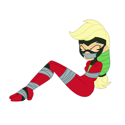 Size: 2000x2000 | Tagged: safe, artist:nie-martw-sie-o-mnie, imported from derpibooru, applejack, mistress marevelous, human, equestria girls, applesub, bondage, bound and gagged, equestria girls specials, eyes closed, female, femsub, gag, my little pony equestria girls: movie magic, power ponies, simple background, solo, submissive, tape, tape bondage, tape gag, transparent background