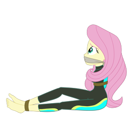 Size: 2000x2000 | Tagged: safe, artist:nie-martw-sie-o-mnie, imported from derpibooru, fluttershy, human, equestria girls, barefoot, bondage, bound and gagged, cloth gag, equestria girls specials, feet, female, femsub, fluttershy's wetsuit, fluttersub, gag, my little pony equestria girls: forgotten friendship, rope, rope bondage, simple background, sitting, solo, submissive, transparent background, wetsuit