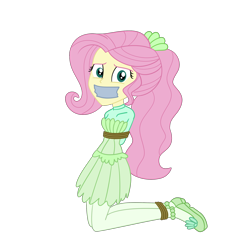 Size: 2000x2000 | Tagged: safe, artist:nie-martw-sie-o-mnie, imported from derpibooru, fluttershy, human, equestria girls, equestria girls series, so much more to me, bondage, female, femsub, fluttersub, gag, kneeling, looking at you, my little pony equestria girls: better together, rope, rope bondage, simple background, solo, submissive, tape, tape gag, transparent background