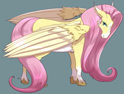 Size: 1088x825 | Tagged: safe, artist:liokkamillie, imported from derpibooru, fluttershy, pegasus, pony, female, headcanon, mare, realistic, realistic horse legs, realistic wings, solo, unshorn fetlocks, wings