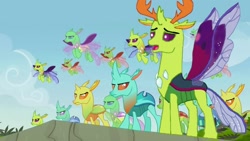 Size: 1000x563 | Tagged: safe, artist:fearlescriss, edit, edited screencap, imported from derpibooru, screencap, thorax, changedling, changeling, to change a changeling, angry, antlers, king thorax