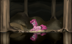 Size: 2785x1731 | Tagged: safe, artist:lillslim, imported from derpibooru, pinkie pie, earth pony, pony, cutie mark, digital art, digital painting, female, forest, forest background, john bauer, mare, nature, pinktober, ponified, solo, tree, wallpaper, water