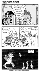 Size: 1320x2375 | Tagged: safe, artist:pony-berserker, imported from derpibooru, spike, twilight sparkle, alicorn, dragon, pony, seapony (g4), art shift, comic, delusional, pills, sad, this will not end well, twilight sparkle (alicorn), winged spike, wings