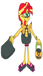 Size: 1941x3405 | Tagged: safe, artist:christian soto, imported from derpibooru, sunset shimmer, equestria girls, bikini, bracelet, clothes, equestria girls specials, flippers, goggles, halloween, holiday, inner tube, jewelry, kickboard, my little pony equestria girls: better together, my little pony equestria girls: forgotten friendship, noseclip, pool toy, pumpkin bucket, sarong, simple background, sunscreen, swimsuit, towel, transparent background, trick or treat, water wings