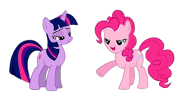 Size: 688x363 | Tagged: safe, imported from derpibooru, pinkie pie, twilight sparkle, earth pony, pony, unicorn, duo, duo female, female, horn, mare, simple background, transparent background, unicorn twilight